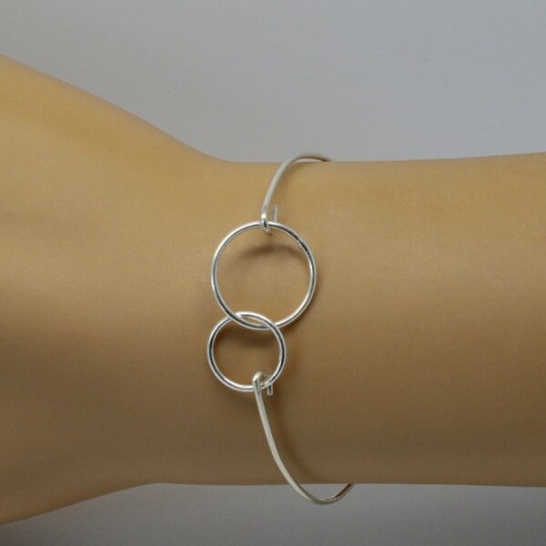 Silver Bangle, 925 Silver Bracelet, double silver hoops, minimalist Bangle, bracelet gift bracelet