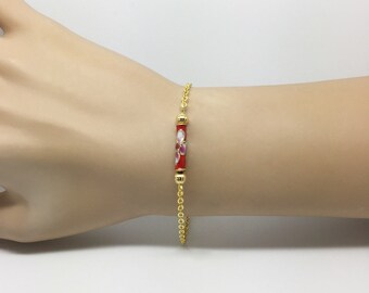 Armband ketting plaat goud, rode silo BizPal, minimalistische armband, einde keten armband