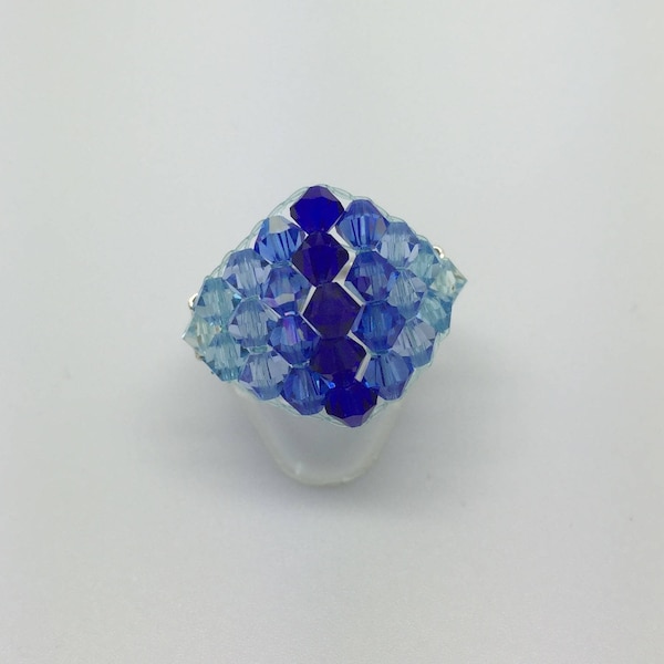 Bague losange bleu en toupie Swarovski