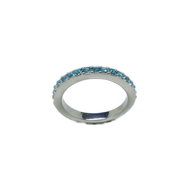 Bague demi jonc, bague demi éternité, bague Swarovski, bague aquamarine, bague non réglable argenté