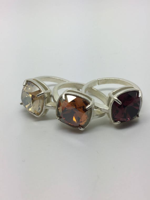 Anillo cuadrado de Swarovski anillo cuadrado anillo | Etsy España