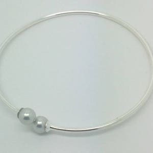 Gray silver Pearl Bangle Bracelet image 2