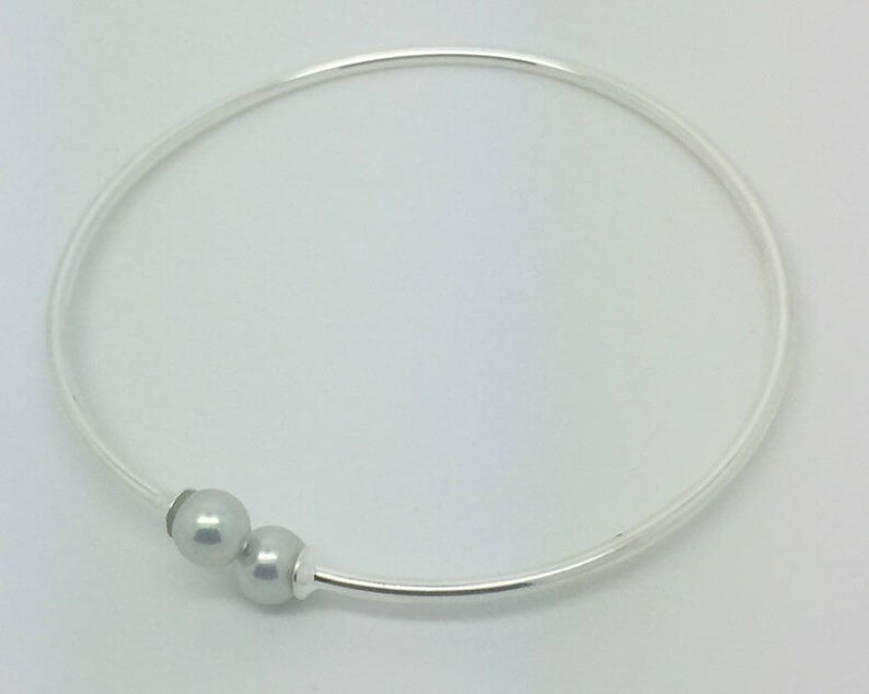 Gray silver Pearl Bangle Bracelet image 2