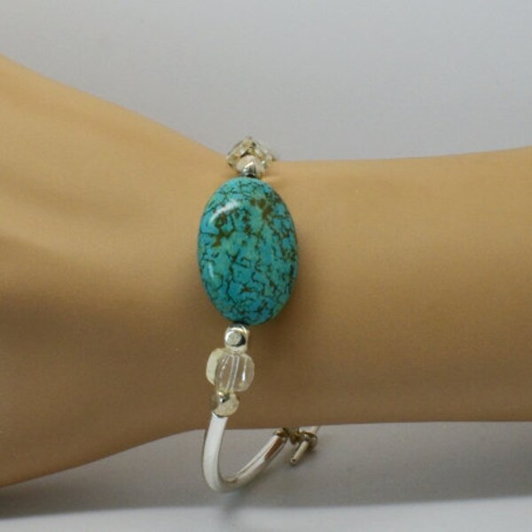 Bracelet argenté palet ovale turquoise