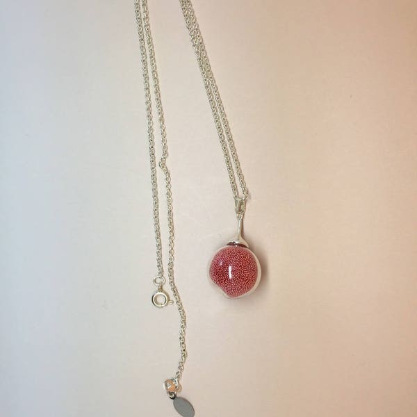 Collier bulle verre,Pendentif verre soufflé,  collier globe en verre,ampoule, terrarium, micro bille rouge