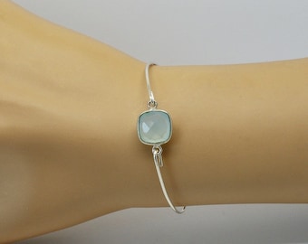 Bracelet Jonc argent 925, bracelet  en calcédoine, bracelet minimaliste argent