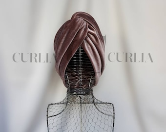 Turban Mütze für Damen/Turban/Mütze/Chemo/Alopezie/Leukämie/Haarausfall/Samt Taupe-Braun