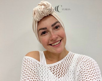 Noeud Turban Femme/Turban/Chapeau/Chemo/Alopécie/Crème/Taille Unique/Crème