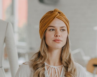 Turban für Damen/Turban/Mütze/Chemo/Alopezie/Leukämie/Haarausfall/Ocker