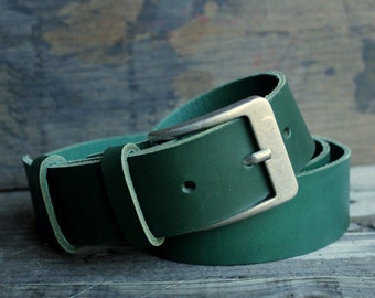 Green leather belt, buckle of your choice, 4 cm