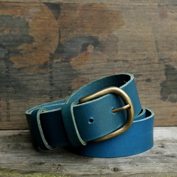 Ceinture cuir bleu turquoise, boucle au choix, 4 cm