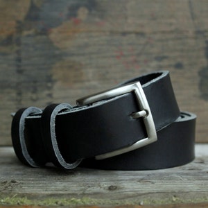 ceinture cuir noir, boucle au choix, 3cm argent brossé carré