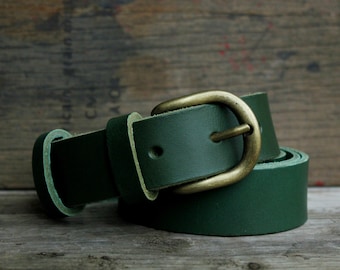 Green leather belt, buckle of your choice, 3 cm