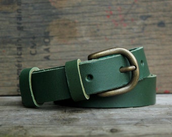 Ceinture fine en cuir vert, boucle au choix, 2.5 cm