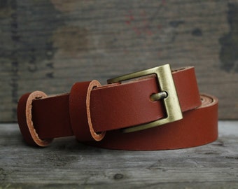 Ceinture fine en cuir fauve / camel, boucle au choix, 2.5 cm