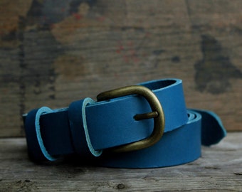 Ceinture cuir bleu turquoise, boucle au choix, 3 cm