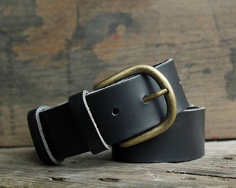 Black leather belt, choice of buckle, 4 cm
