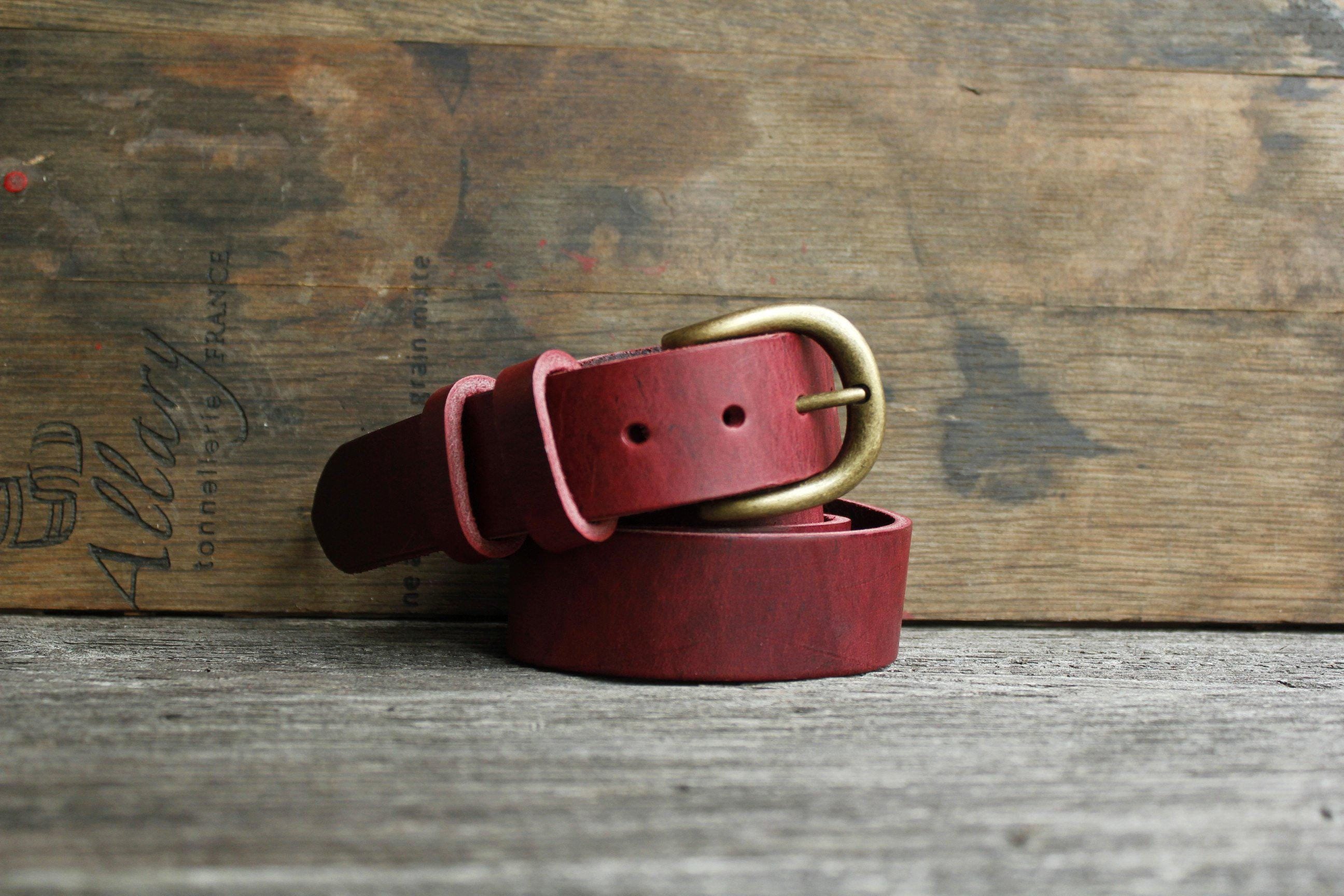 Custom Burgundy Leather Belt, Buckle of Your Choice, 3.5cm