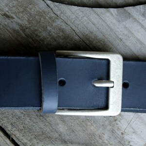 Navy blue leather belt, buckle of your choice, 4 cm Argent vieilli