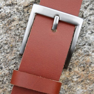 ceinture cuir camel, boucle au choix, 3.5cm argent brossé carré