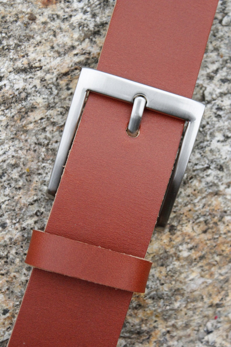 ceinture cuir camel, boucle au choix, 3.5cm argent brossé carré