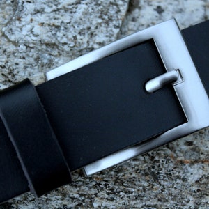 ceinture cuir noir, boucle au choix, 3cm argent brossé carré2