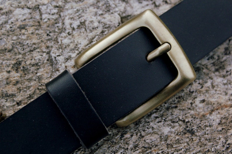 ceinture cuir noir, boucle au choix, 3cm bronze carré
