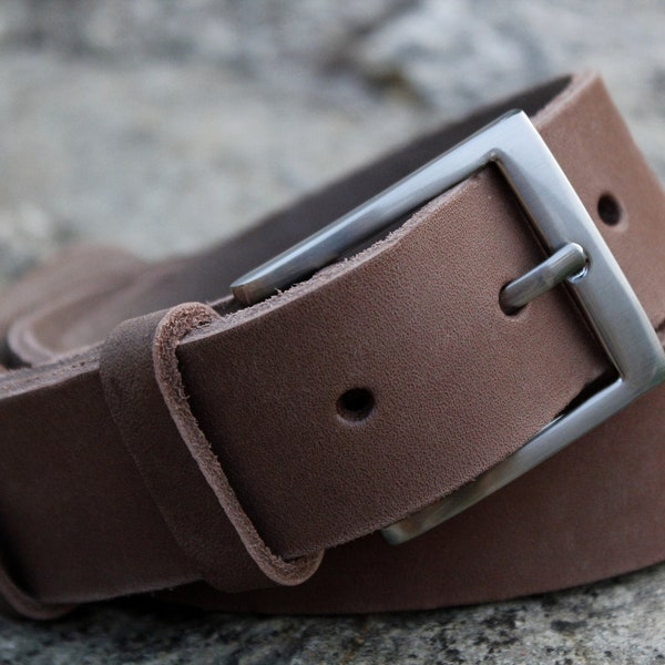 Ceinture en cuir taupe, boucle au choix, 3.5 cm