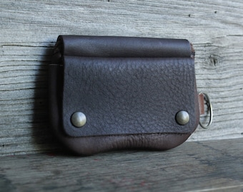 porte monnaie porte carte zippé en cuir marron