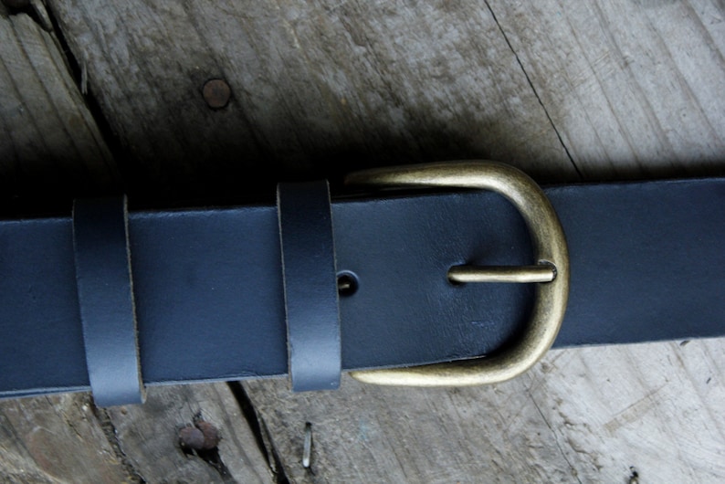 Navy blue leather belt, buckle of your choice, 4 cm bronze ronde
