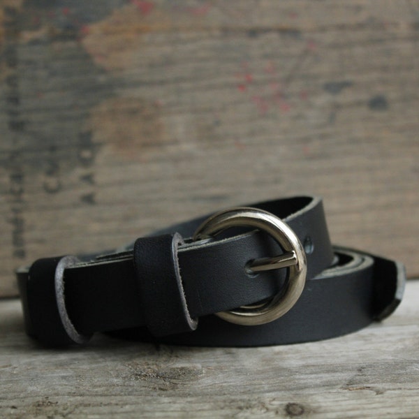 Ceinture fine en cuir noir, boucle au choix, 2 cm