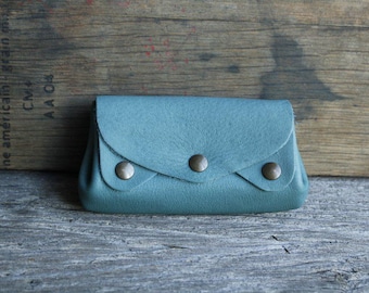 Porte monnaie, porte carte en cuir bleu turquoise