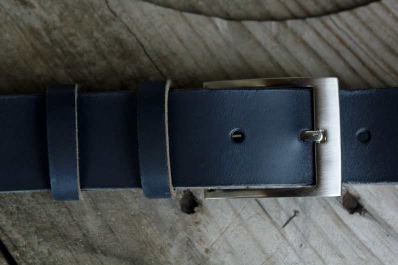 Navy blue leather belt, buckle of your choice, 4 cm argent mat brossé