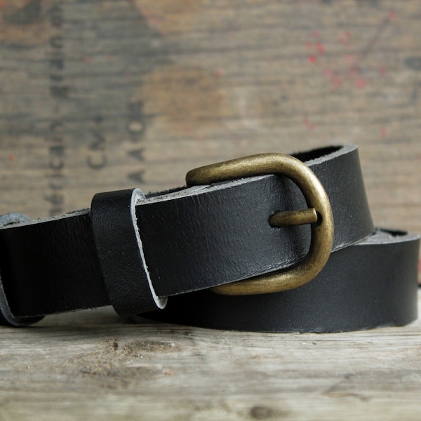 Ceinture fine en cuir noir, boucle au choix, fine, 2.5 cm