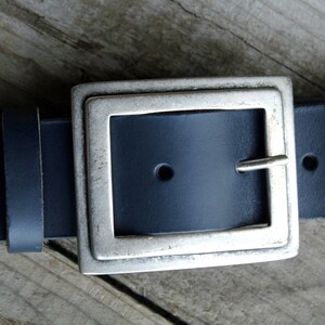 Navy blue leather belt, buckle of your choice, 4 cm double vieillie