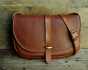 Cognac brown leather messenger bag