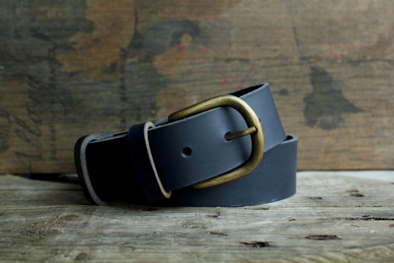 Navy blue leather belt, buckle of your choice, 4 cm image 1
