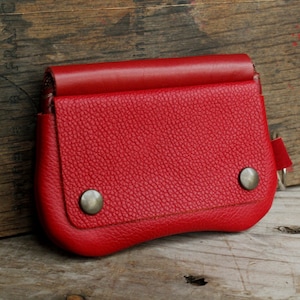 porte monnaie porte carte zippé en cuir rouge