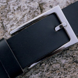 ceinture cuir noir, boucle au choix, 3cm argent rectangle 2