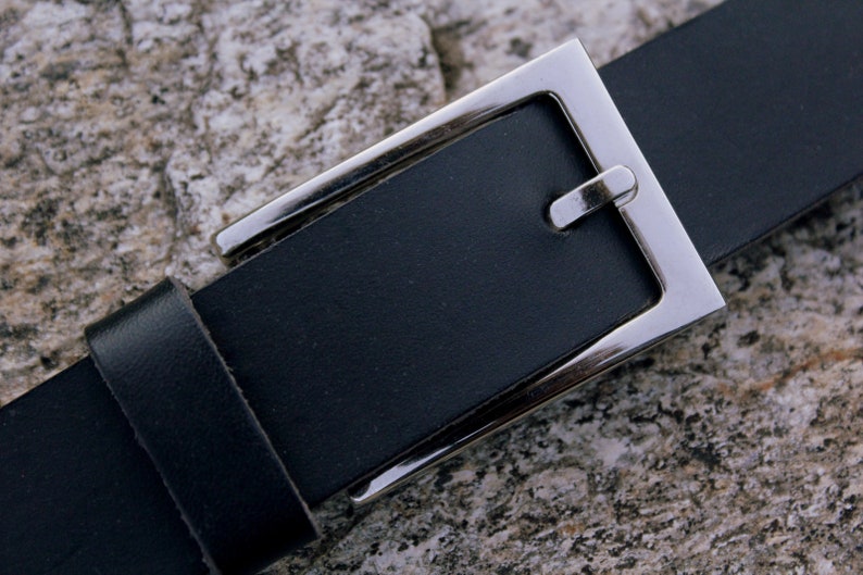 ceinture cuir noir, boucle au choix, 3cm argent rectangle 2