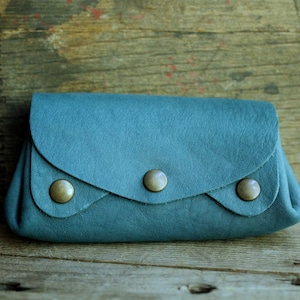 Porte monnaie, porte carte en cuir bleu turquoise