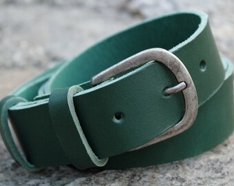 Ceinture cuir vert, boucle au choix, 3.5 cm