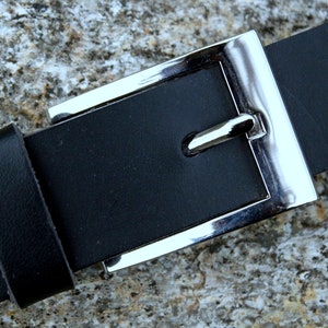 ceinture cuir noir, boucle au choix, 3cm argent rectangle