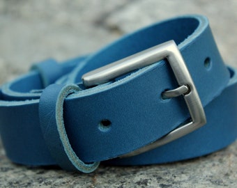 Ceinture cuir bleu turquoise, boucle au choix, 3.5 cm