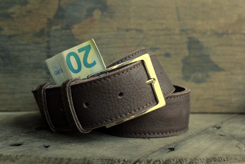 Leather ticket holder travel belt, stash belt with zipper image 4