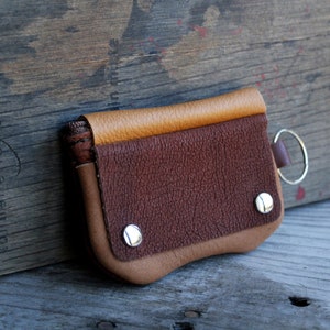 Petit porte monnaie zippé  / porte carte en cuir fauve / camel