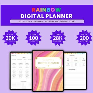Rainbow Digital Planner-Digital Planner- Goodnotes Planner-iPad Planner-Notability Planner-Dated Planner-2023 - 2024 Digital Planner-Planner