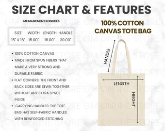 Cotton Tote Bag Mockup | Size & Features Chart (Digital Download)