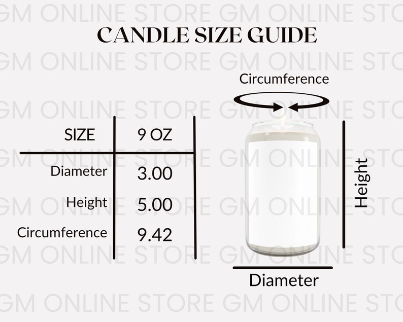 Candle Size Chart Candle Mock up Candle Care Instructions Etsy