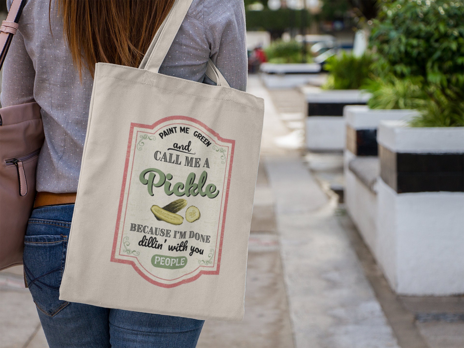 RNYJJ Pickle Lover Tote Bag - Colorful Canvas Pickle Jar Design, Medium Size Gift For Women